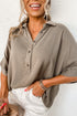 Collared Half Buttons Folded Short Sleeve Oversize Top